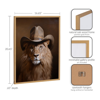 Lion Wearing a Western Cowboy Hat Framed Wall Art Print