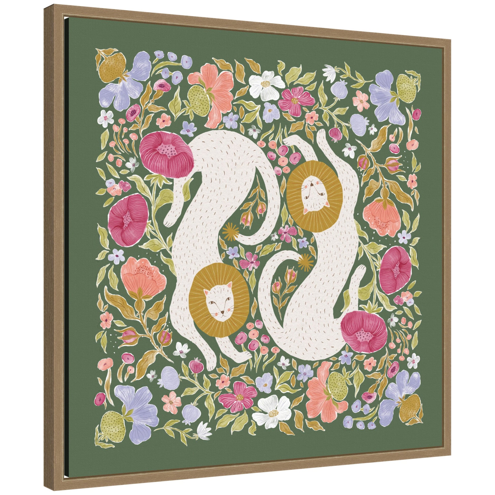 Lions Menagerie whimsical framed canvas wall art