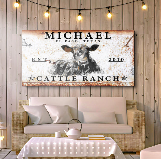 Cattle Ranch Sign Personalized Canvas Wall Art