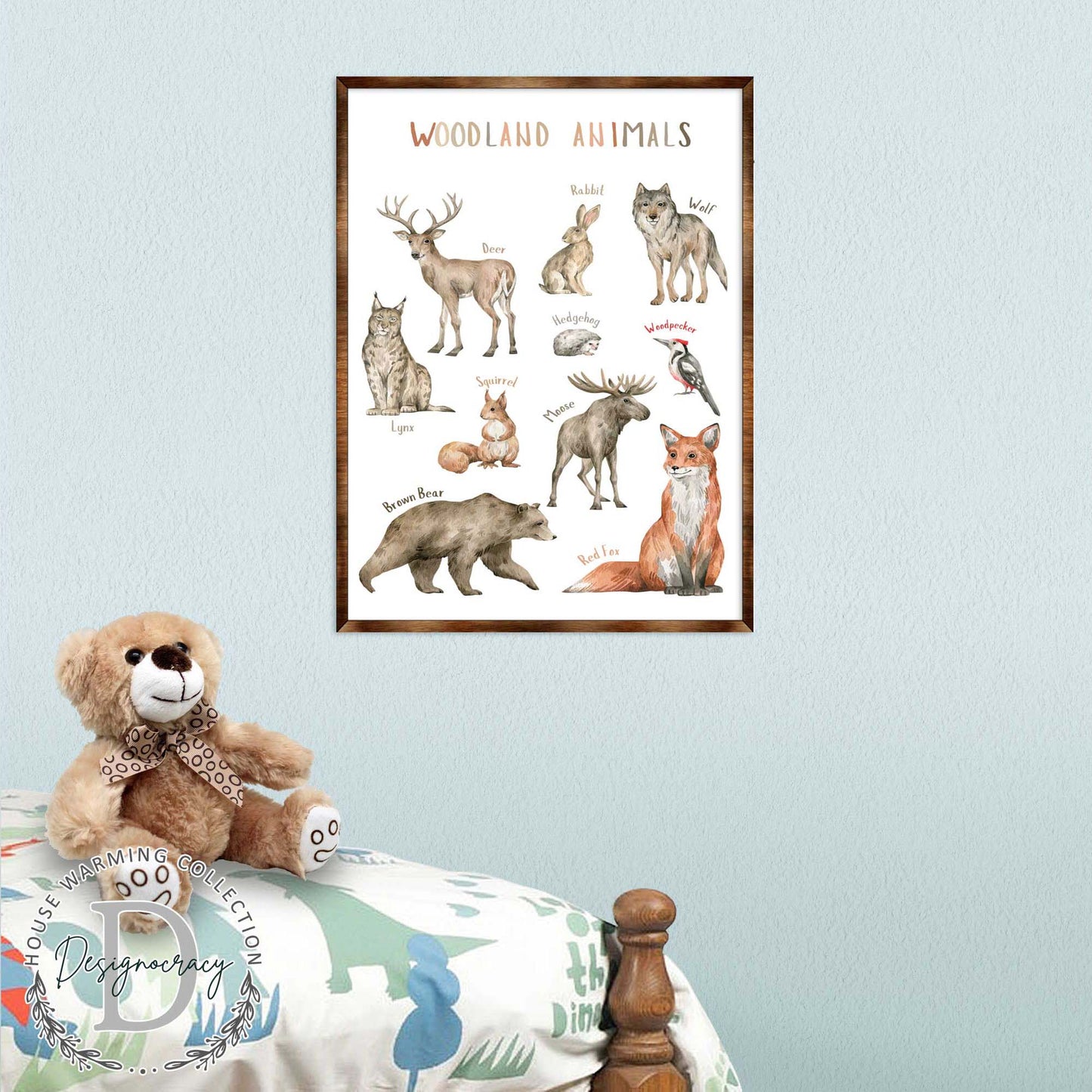 Woodland Animals Wooden Kids Room Wall Art Poster
