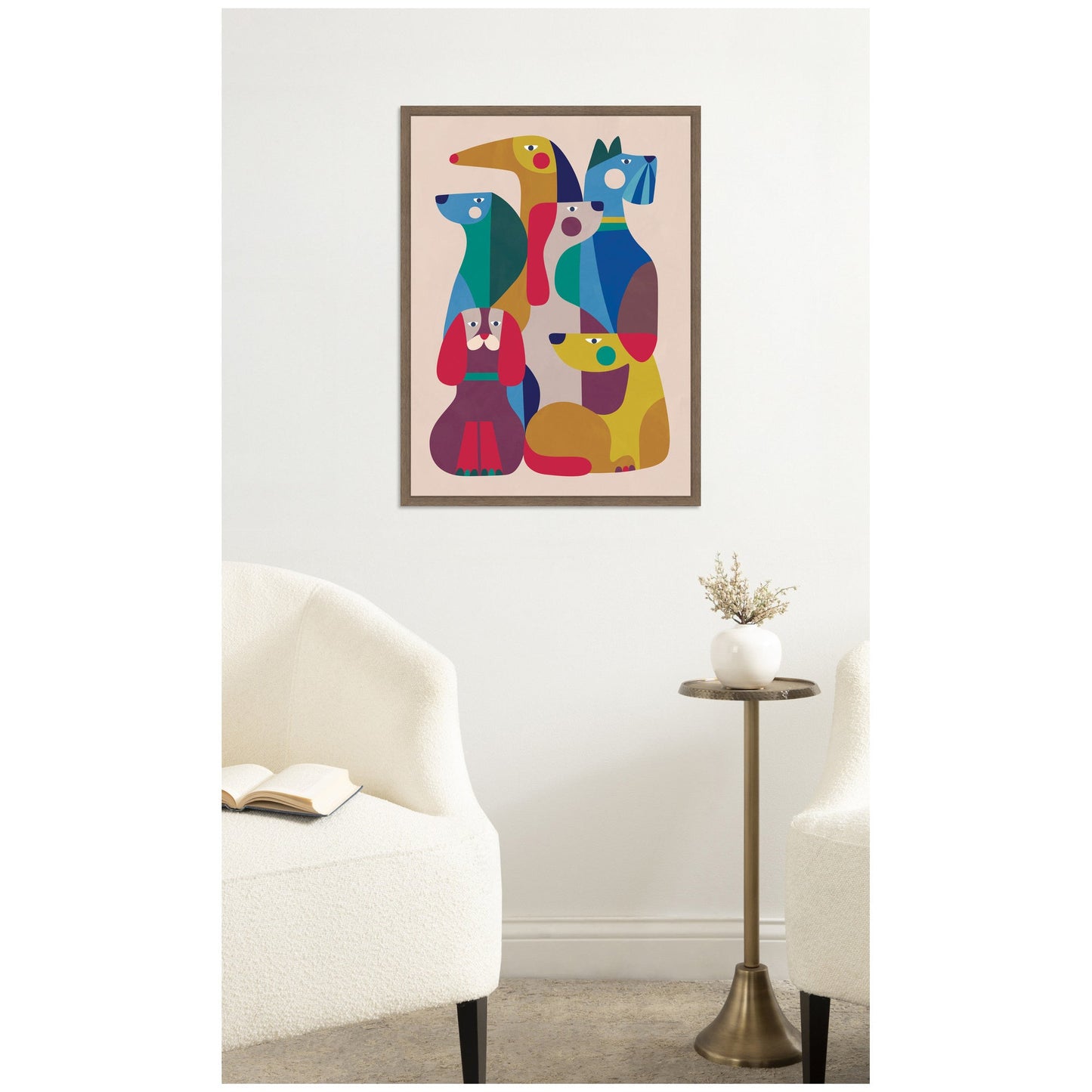 Retro Modern Abstract Dogs Framed Canvas Art