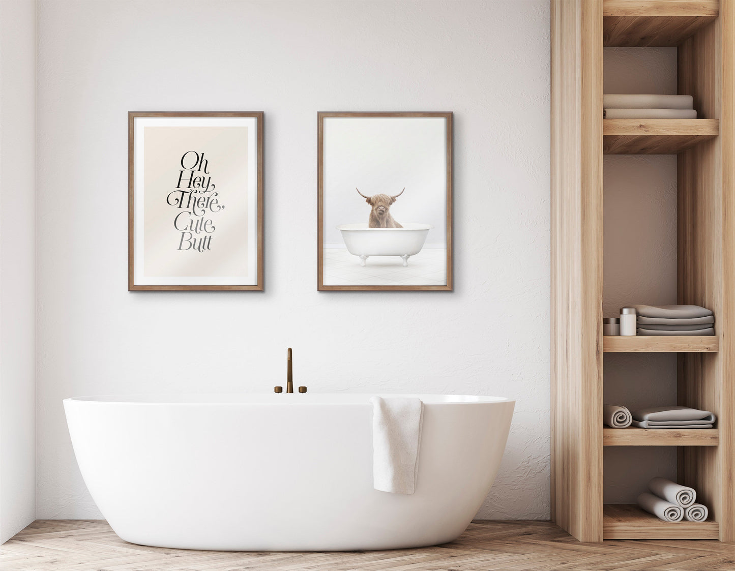 Highland Cow Solo Bathtub Framed Glass Wall Art