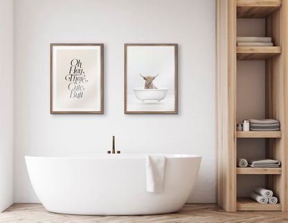 Highland Cow Solo Bathtub Framed Glass Wall Art