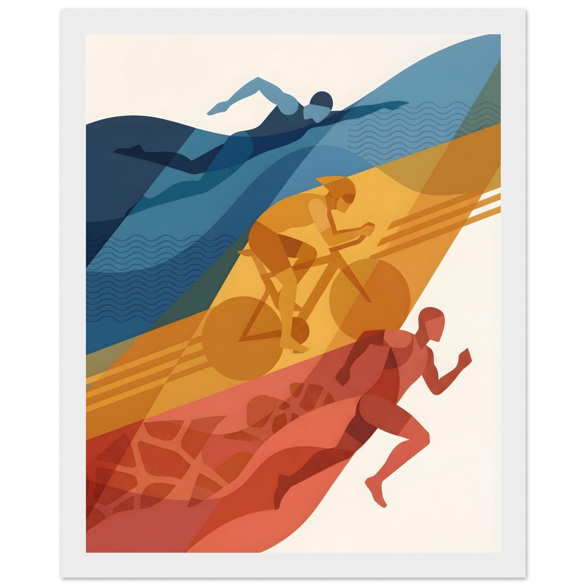 Abstract Triathlon Print: Geometric Swim Bike Run Wall Art - 20x25 cm / 8x10″ - White frame / Ready-to-hang - Sparkycare