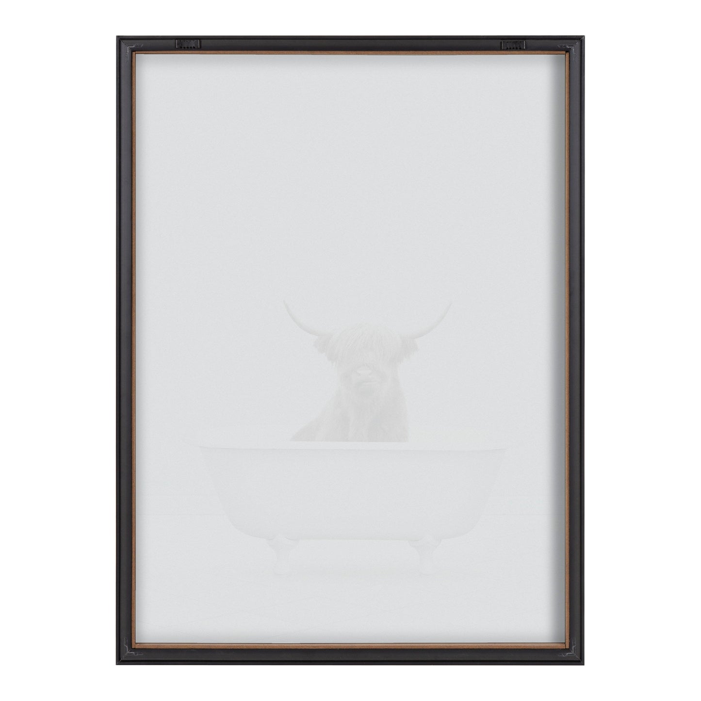 Highland Cow Solo Bathtub Framed Glass Wall Art