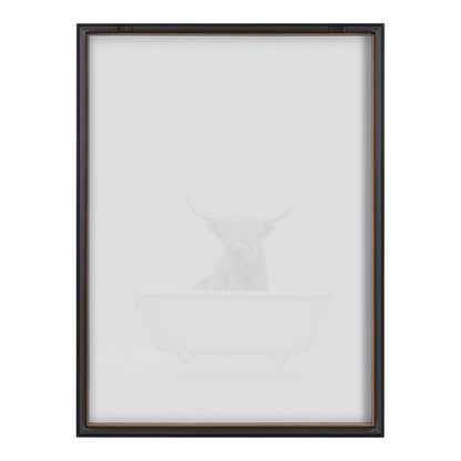 Highland Cow Solo Bathtub Framed Glass Wall Art