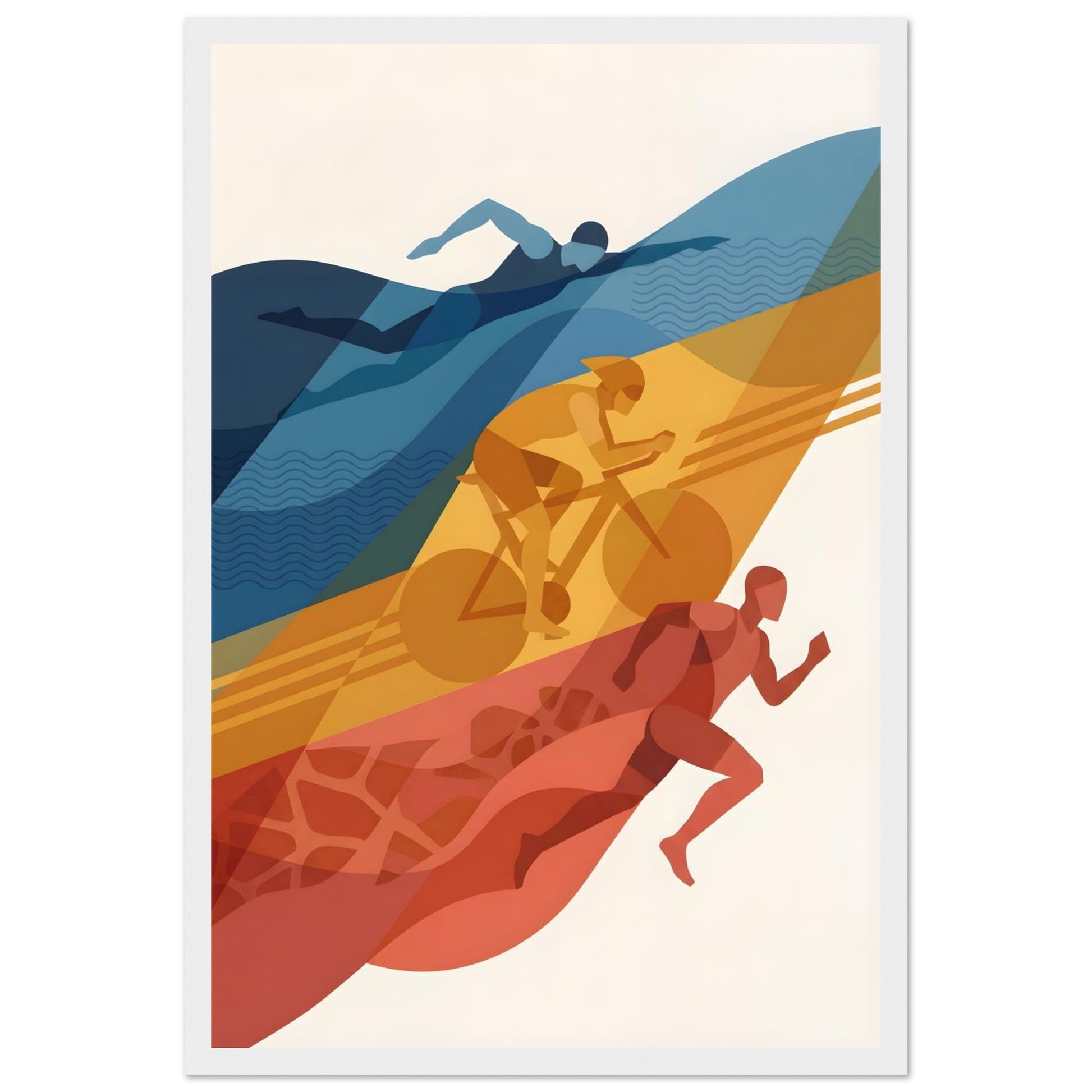 Abstract Triathlon Print: Geometric Swim Bike Run Wall Art - 20x25 cm / 8x10″ - White frame / Ready-to-hang - Sparkycare