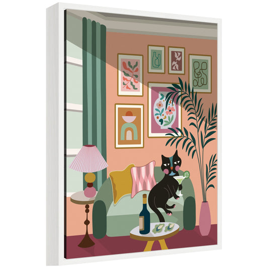 Cocktail cat framed canvas wall art