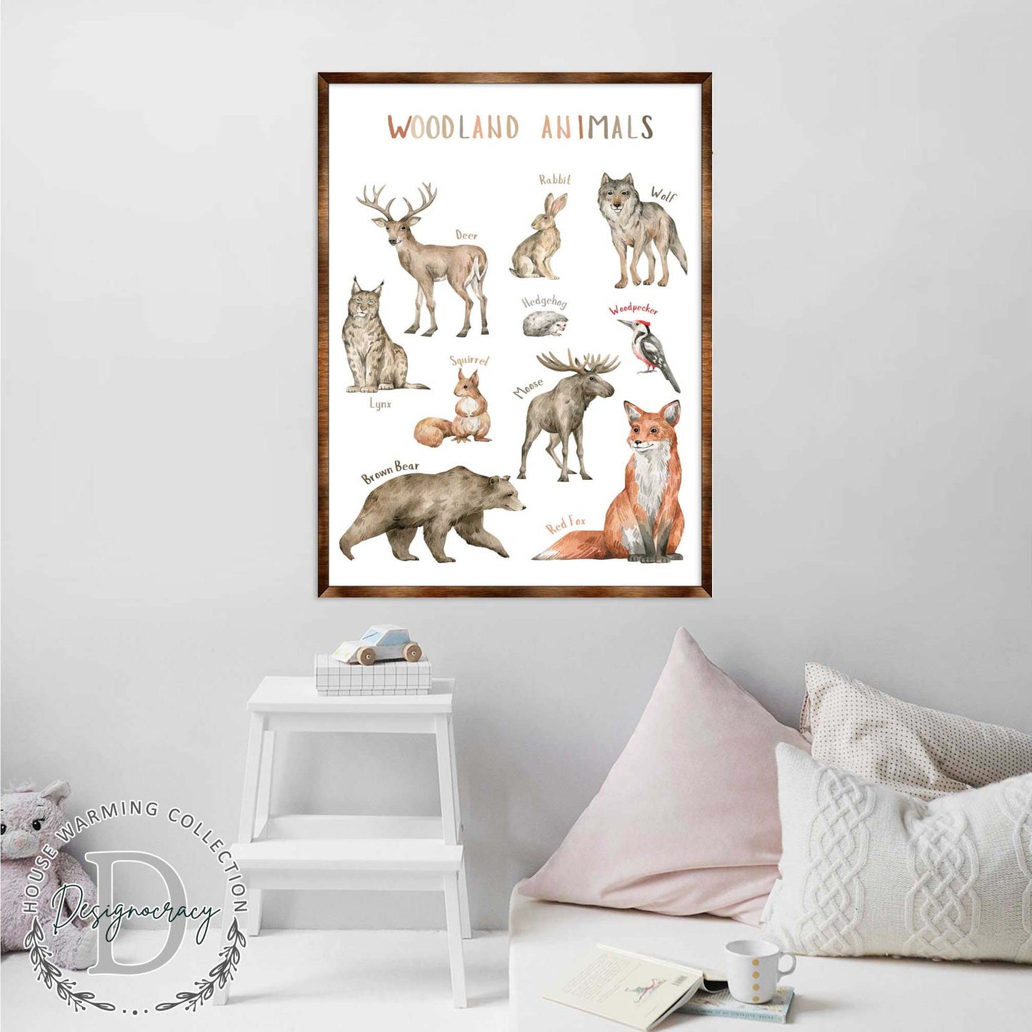 Woodland Animals Wooden Kids Room Wall Art Poster