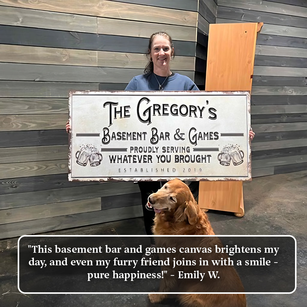 Basement Bar And Lounge Canvas Sign