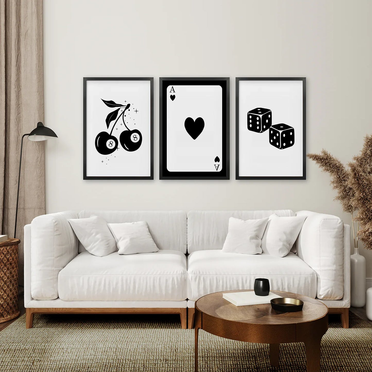 Black and White Playing Card Wall Art Set of 3