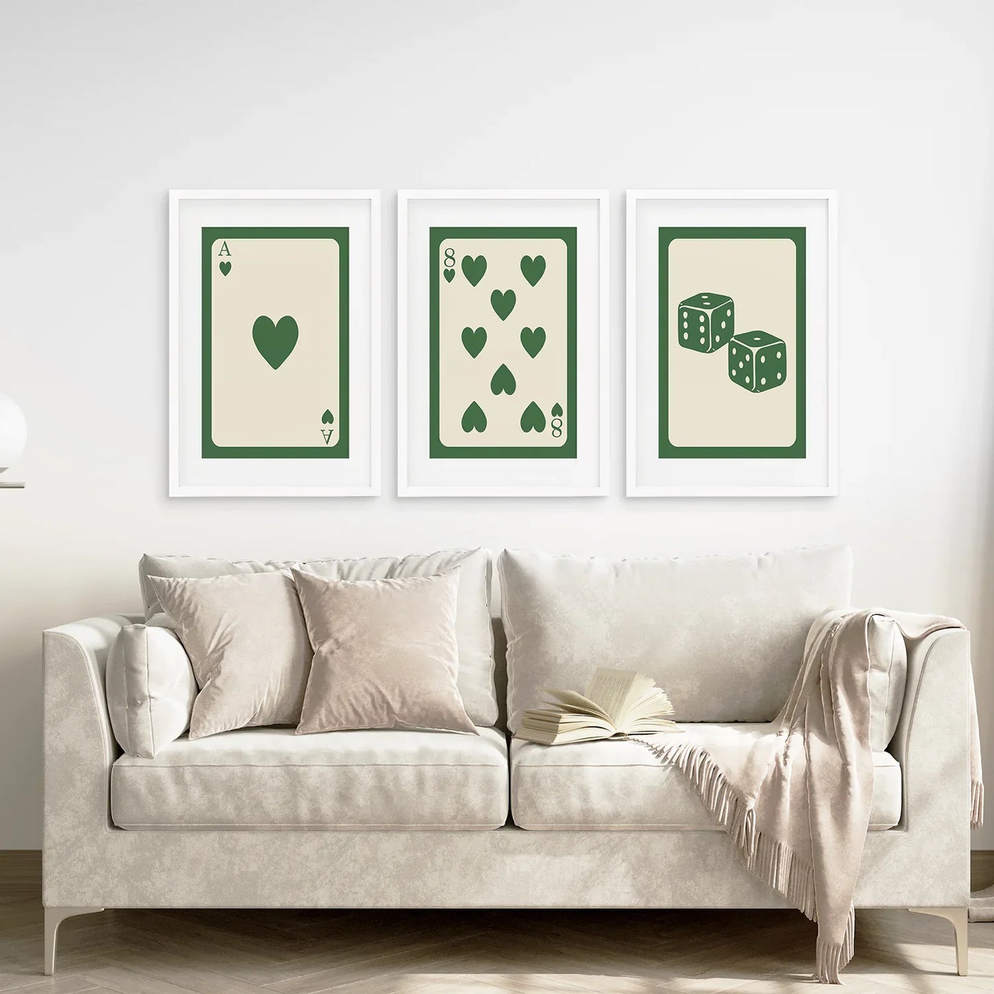 Vintage Green Beige Playing Card Wall Art Set of 3