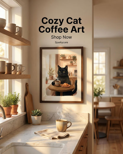 Wandbild „Kaffeekatze“ – Das gemütliche Morgenposter, das Ihrer Küche noch gefehlt hat