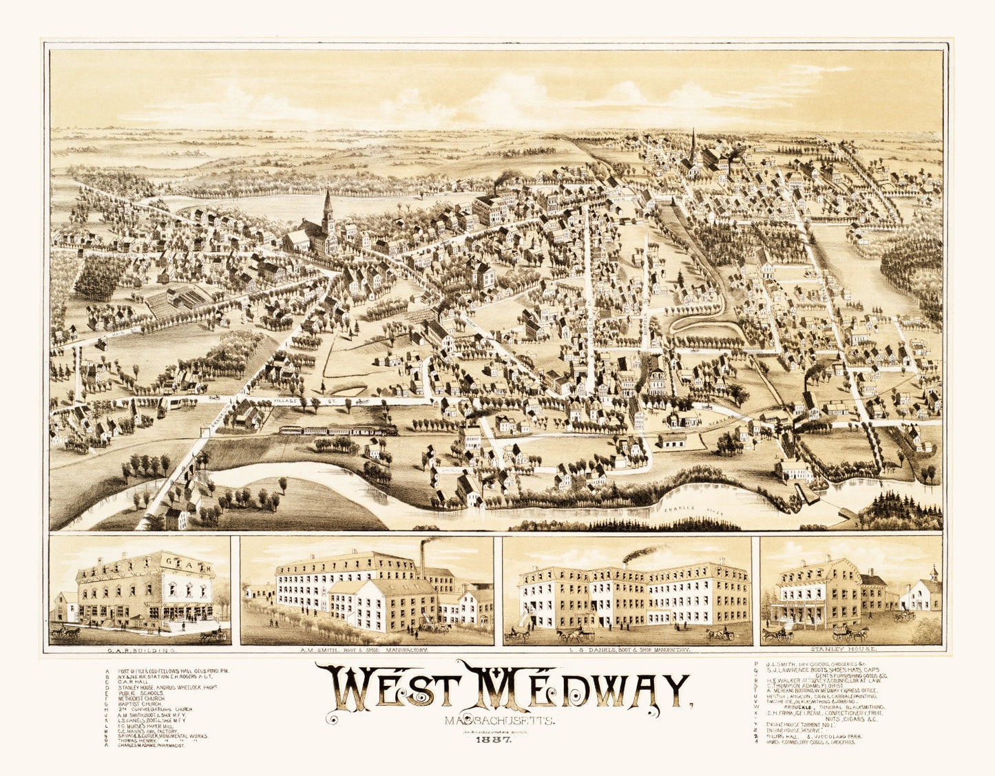 Vintage Map of West Medway, Massachusetts 1887