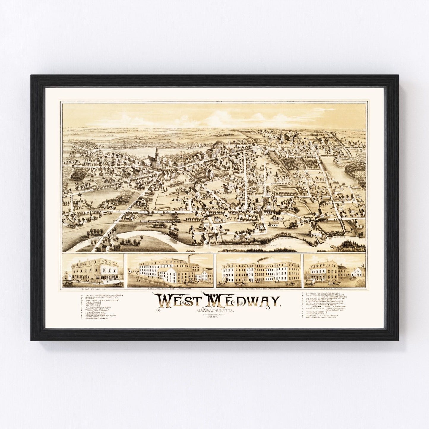 Vintage map of West Medway, Massachusetts, 1887 - Norfolk County restored print