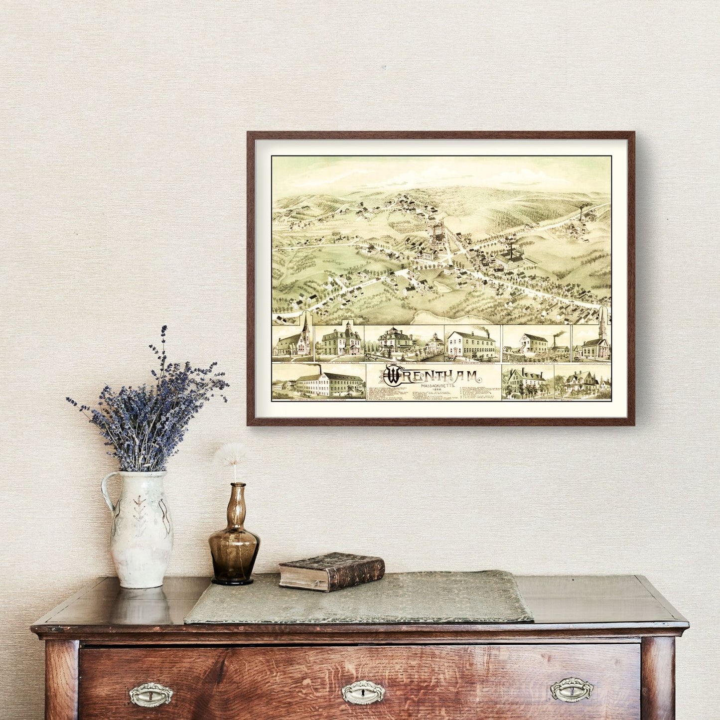 Vintage Map of Wrentham, Massachusetts, 1888
