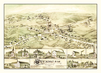 Vintage Map of Wrentham, Massachusetts, 1888