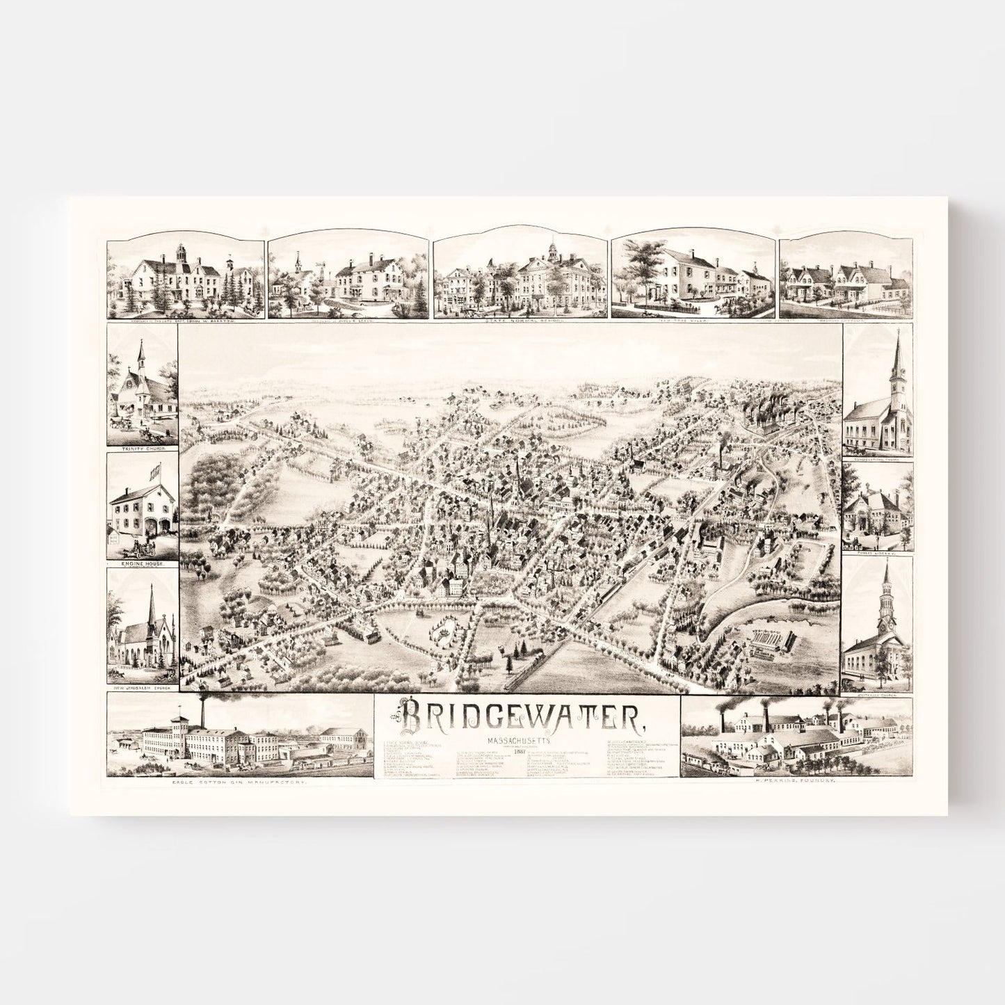 Vintage Map of Bridgewater, Massachusetts, 1887