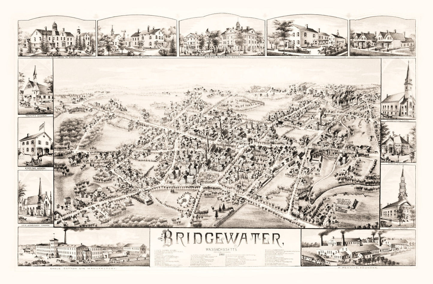 Vintage Map of Bridgewater, Massachusetts, 1887
