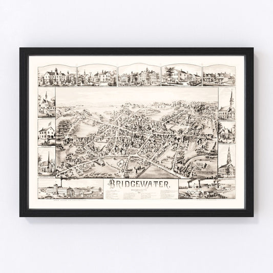 Vintage map of Bridgewater, Plymouth County, Massachusetts, 1887, restored print