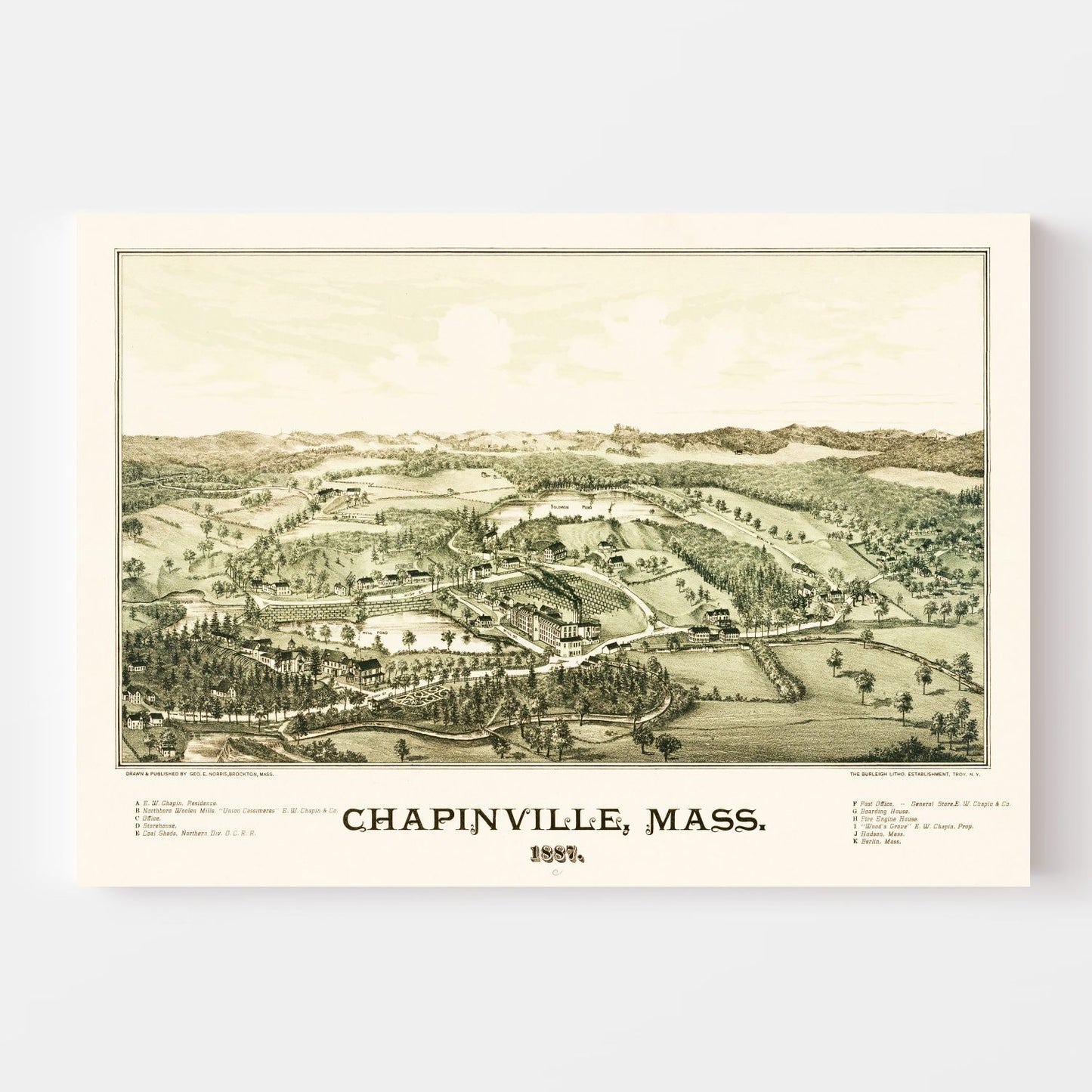 Vintage Map of Chapinville, Massachusetts, 1887 Wall Art