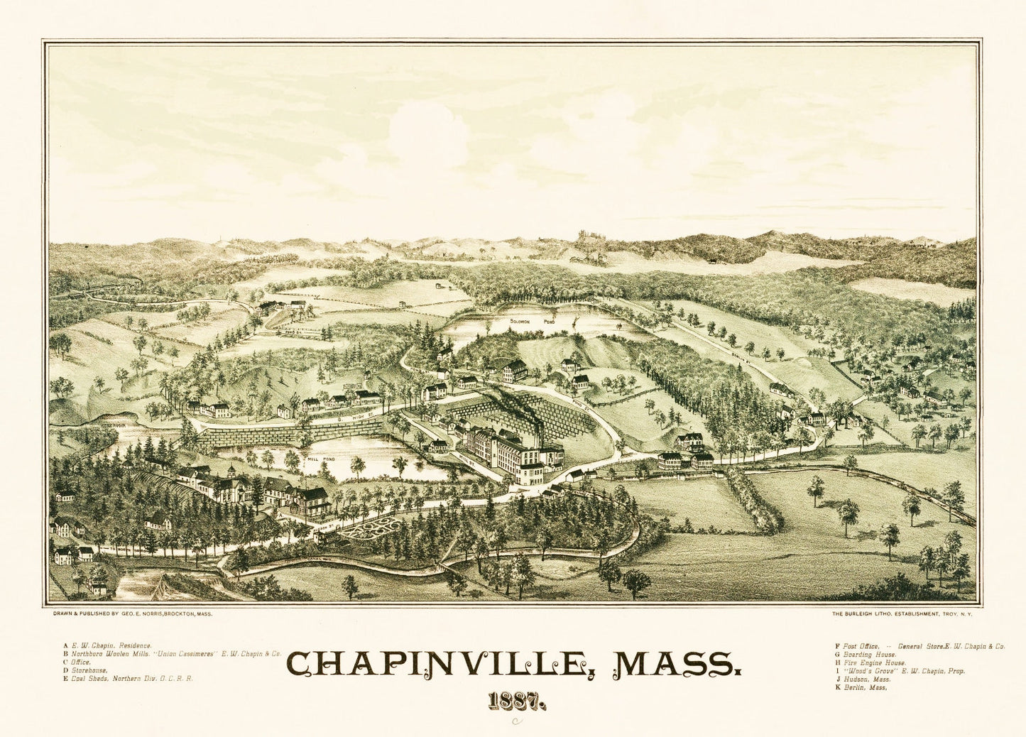 Vintage Map of Chapinville, Massachusetts, 1887 Wall Art