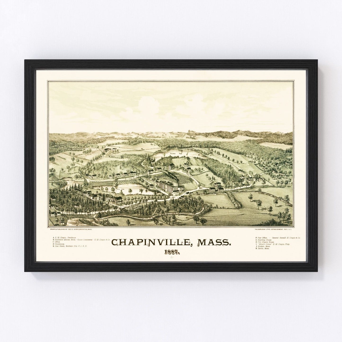 Vintage map of Chapinville, Massachusetts, 1887, digitally restored antique cartographic print