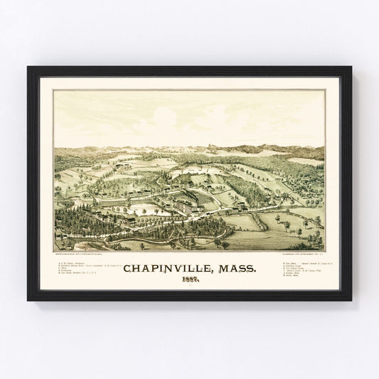 Vintage map of Chapinville, Massachusetts, 1887, digitally restored antique cartographic print