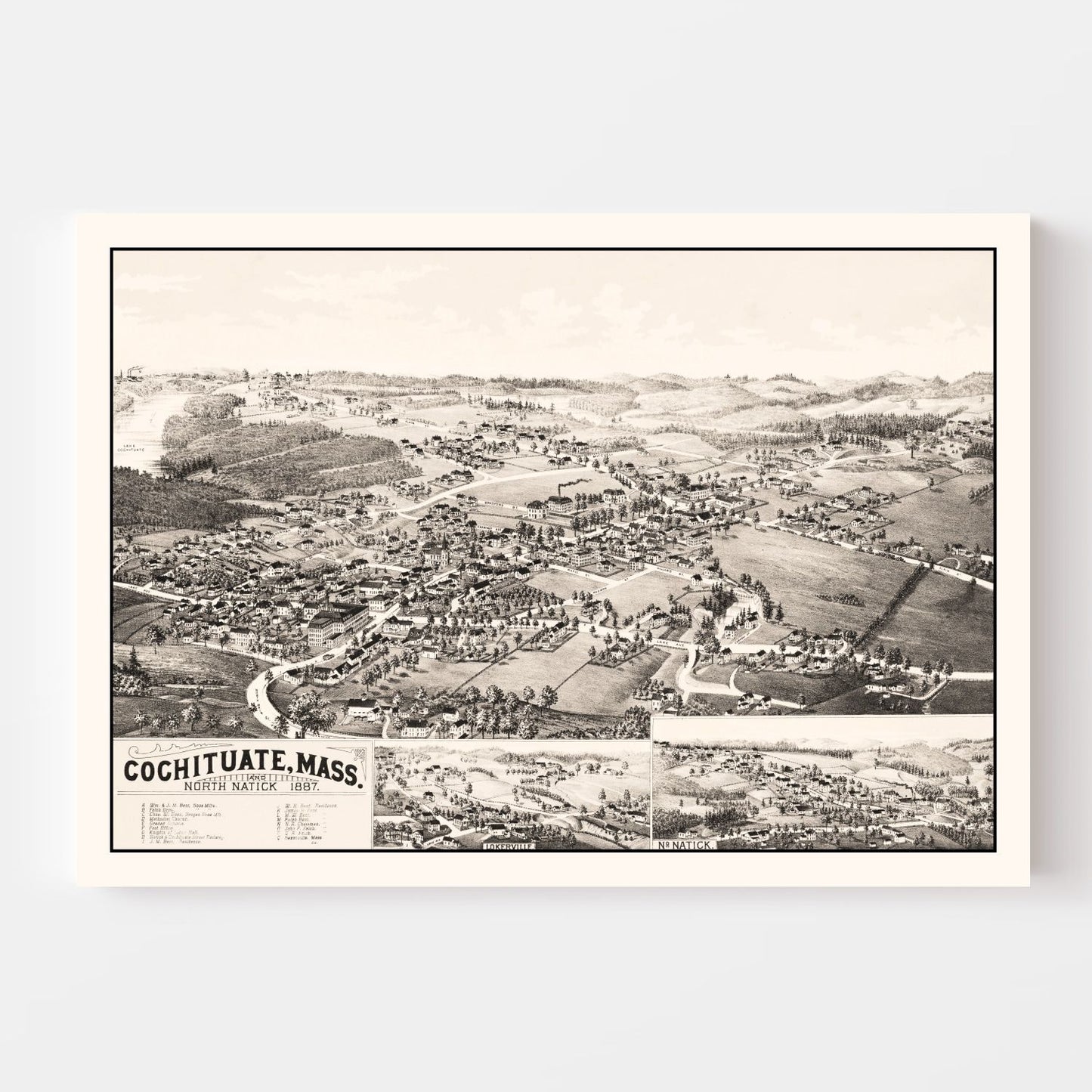 Vintage Map of Cochituate, Massachusetts, 1887