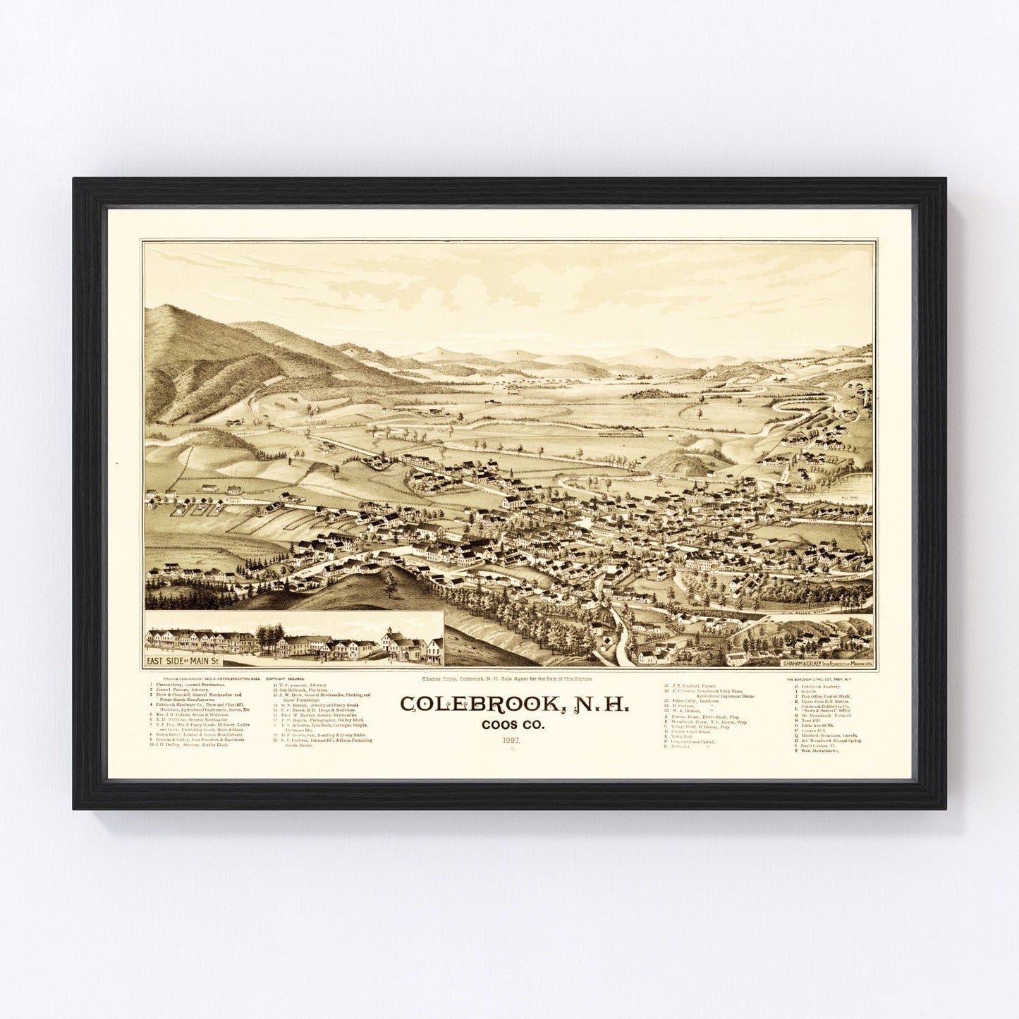 vintage map of Colebrook, New Hampshire, 1887