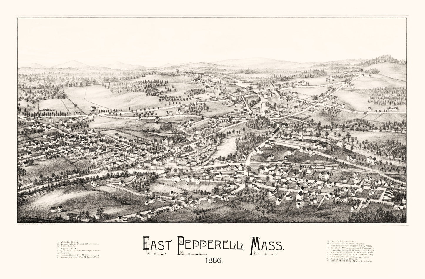 Vintage Map of East Pepperell, Massachusetts, 1886