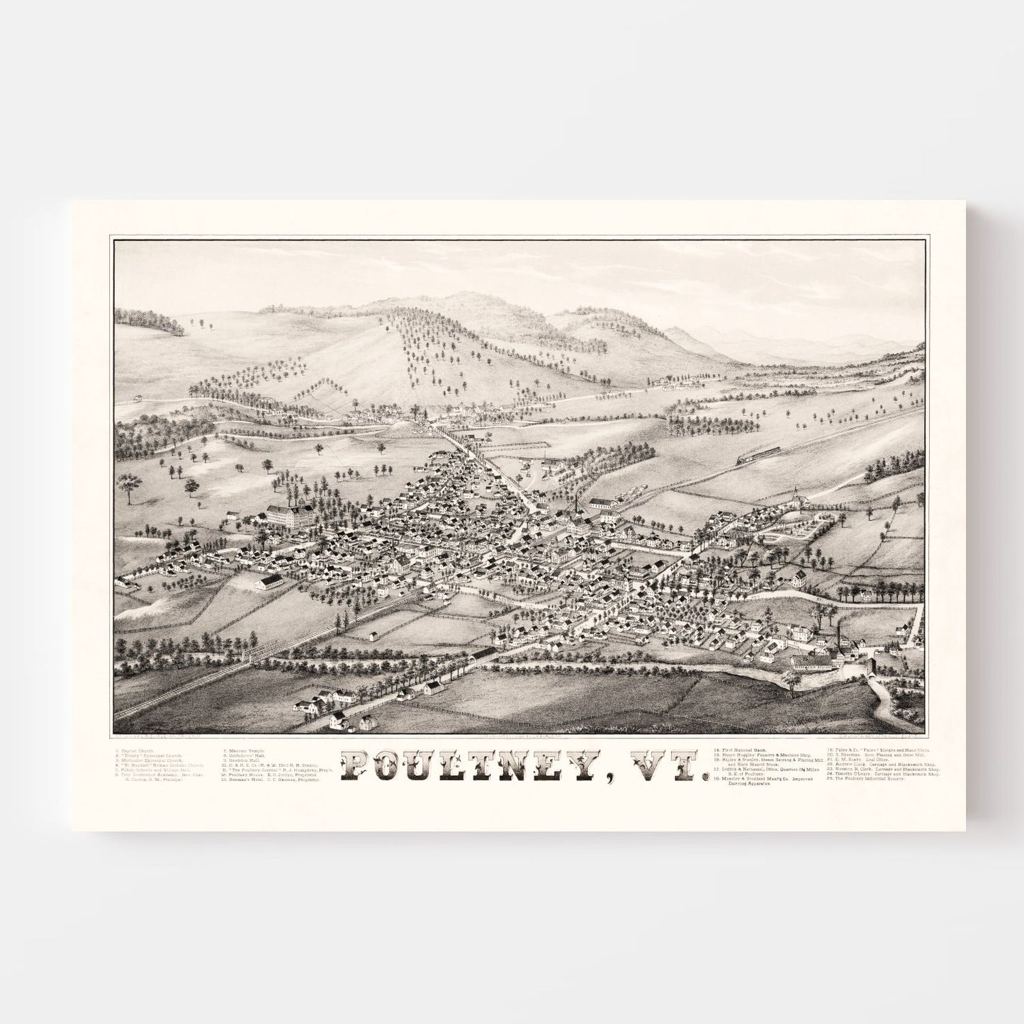 Vintage Map of Poultney, Vermont, 1886