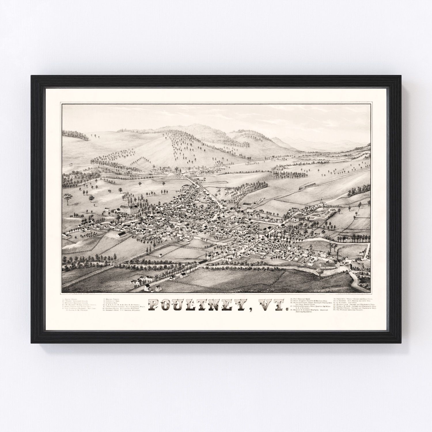 Vintage map of Poultney, Vermont, 1886