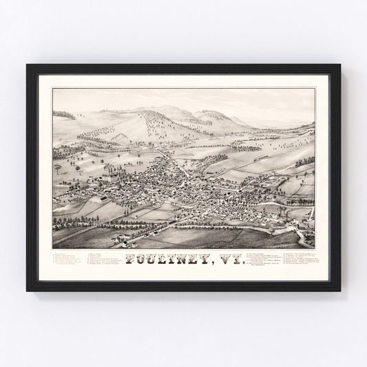 Vintage map of Poultney, Vermont, 1886