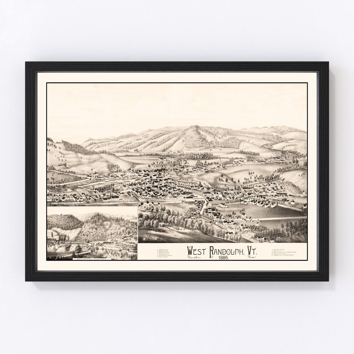 Vintage map of West Randolph, Vermont, 1886 - Green Mountains restored print