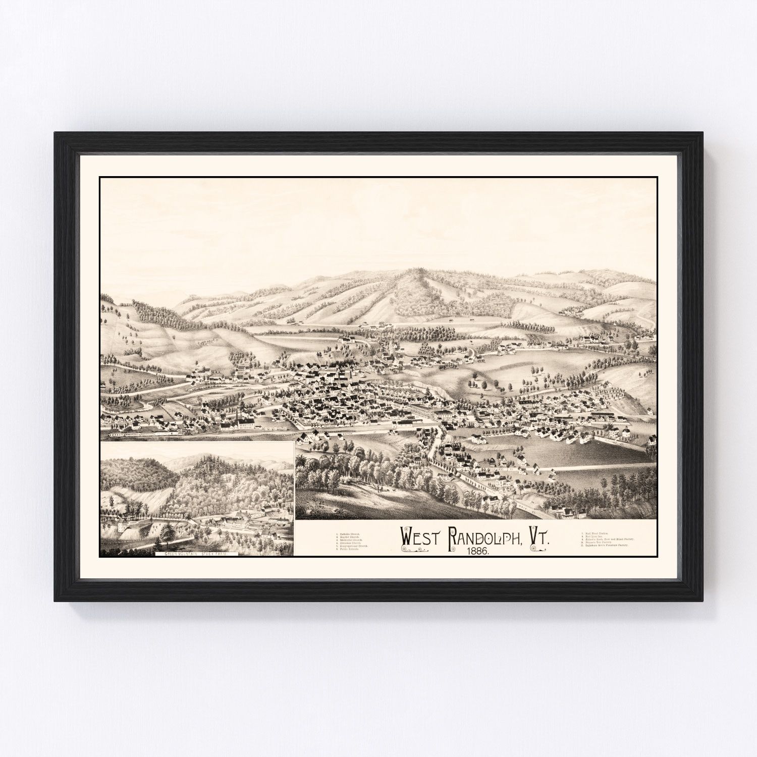 Vintage map of West Randolph, Vermont, 1886 - Green Mountains restored print