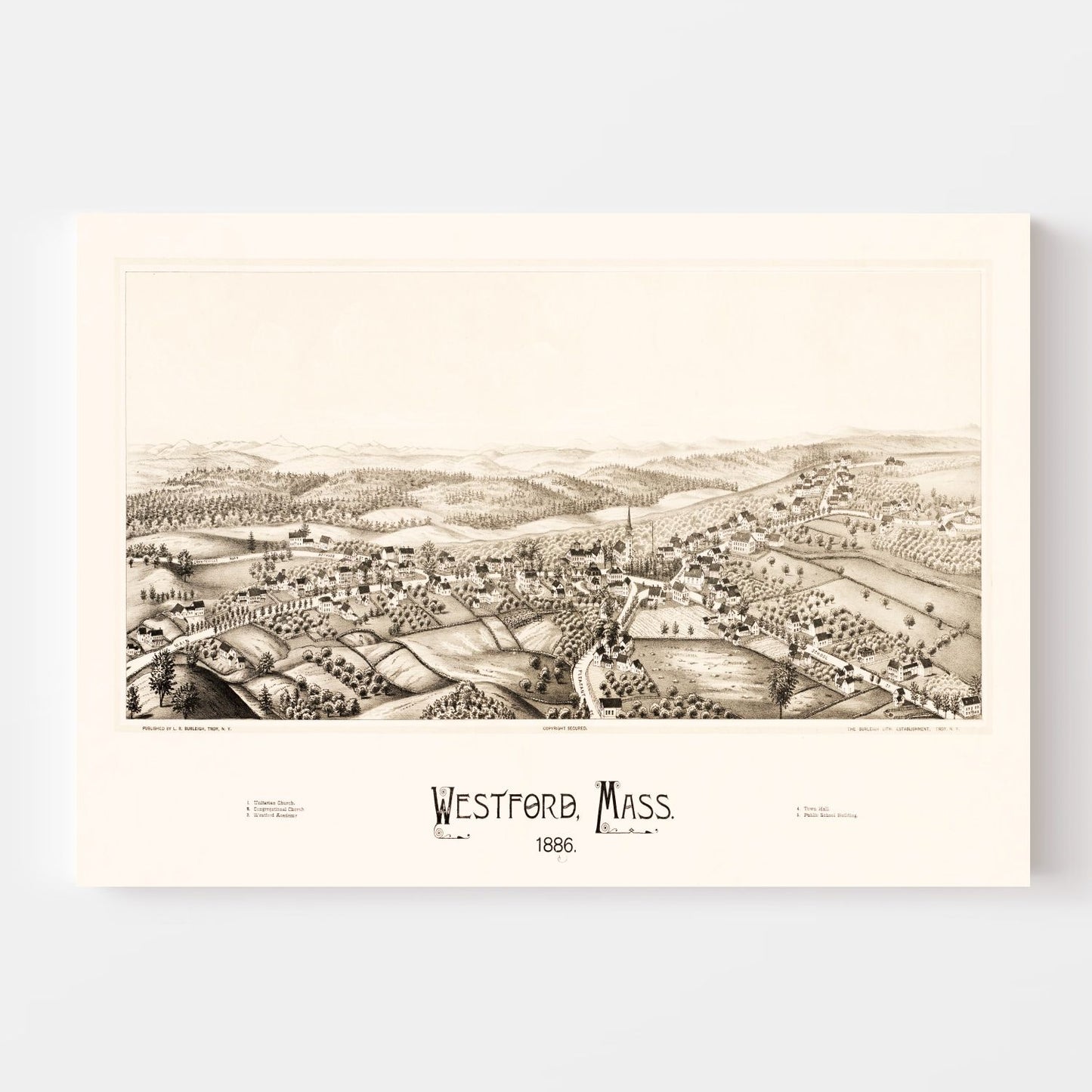 Vintage Map of Westford, Massachusetts, 1886