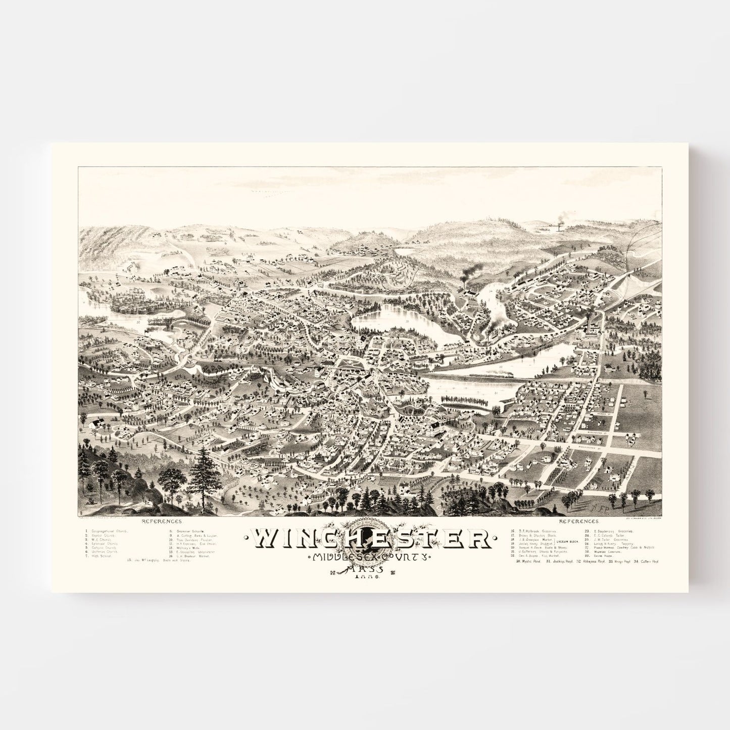 Vintage Map of Winchester, Massachusetts, 1886