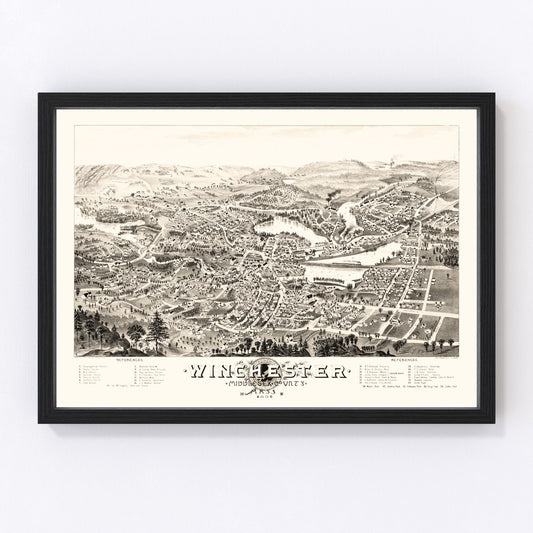 Vintage map of Winchester, Massachusetts, 1886, late Victorian restored