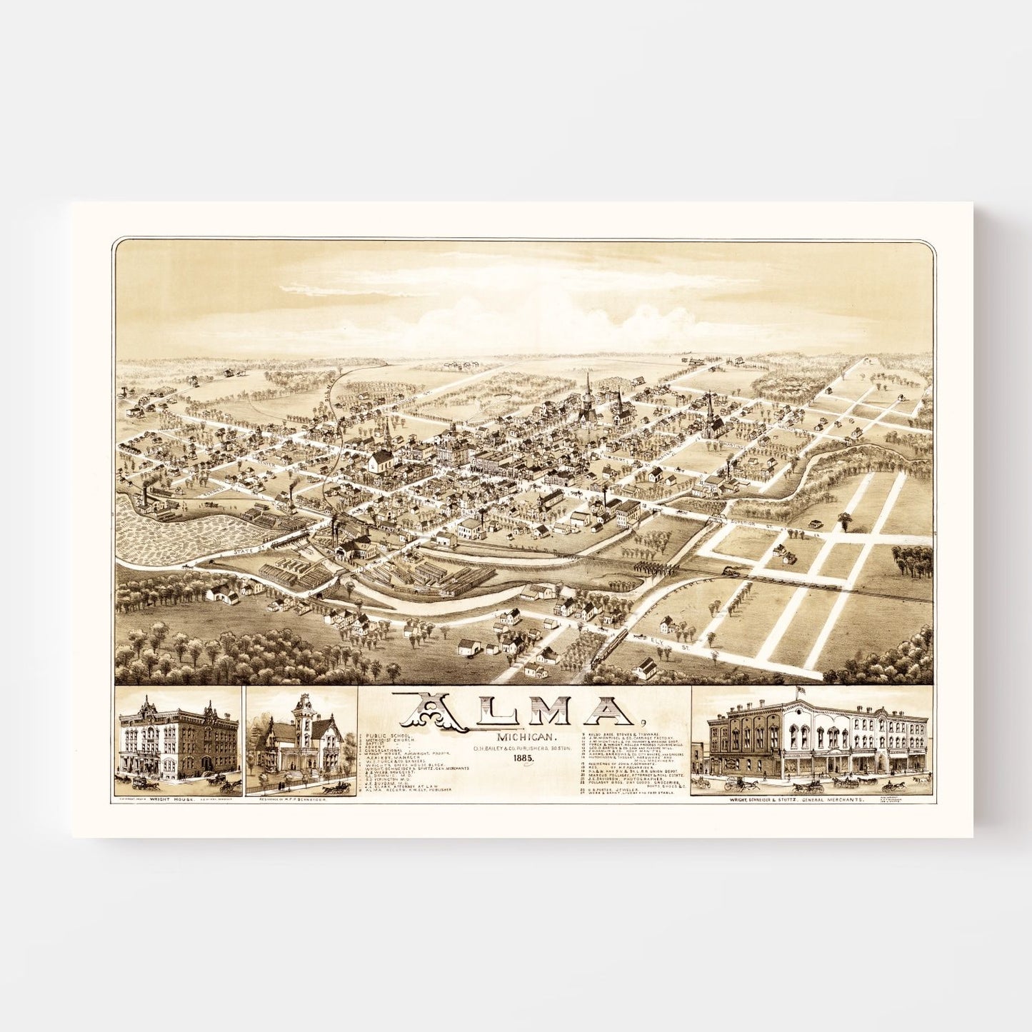 Vintage Map of Alma, Michigan, 1885