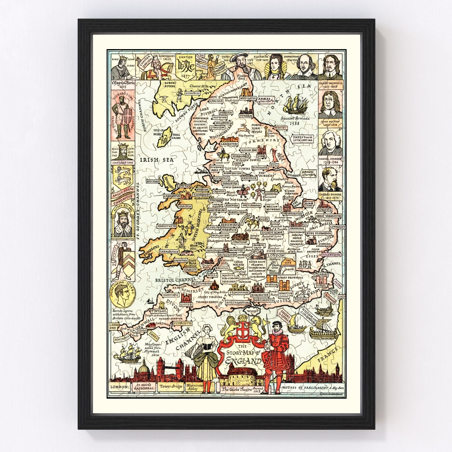 vintage story map of England, 1936