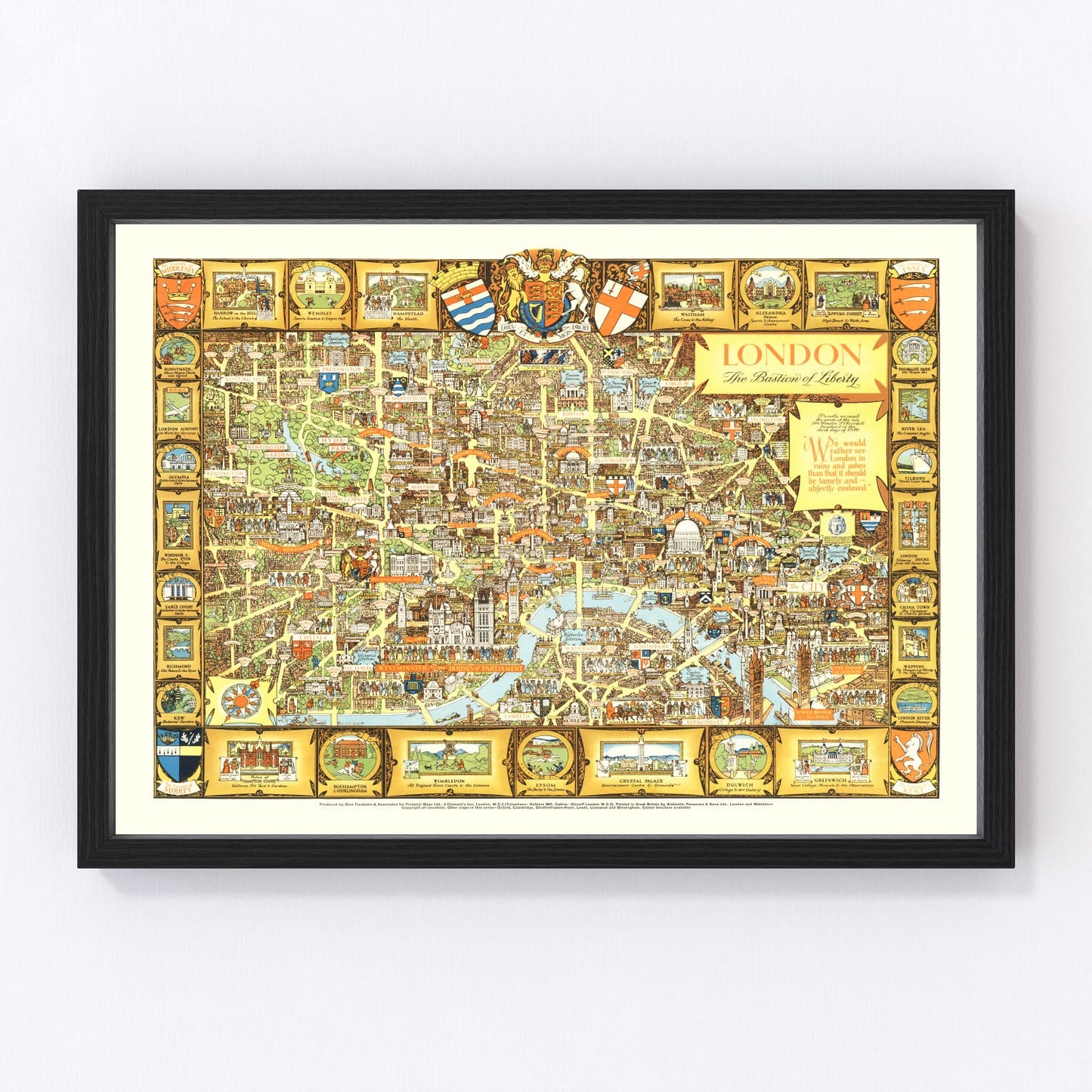 vintage map of London, England, 1951