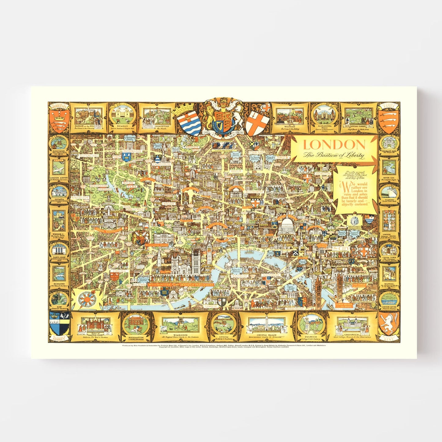 Vintage Map of London, England, 1951