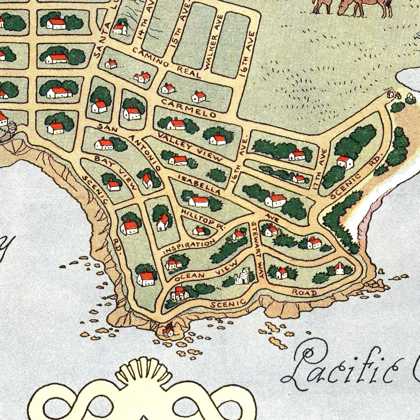 Vintage Map of Carmel-By-The-Sea, California, 1942