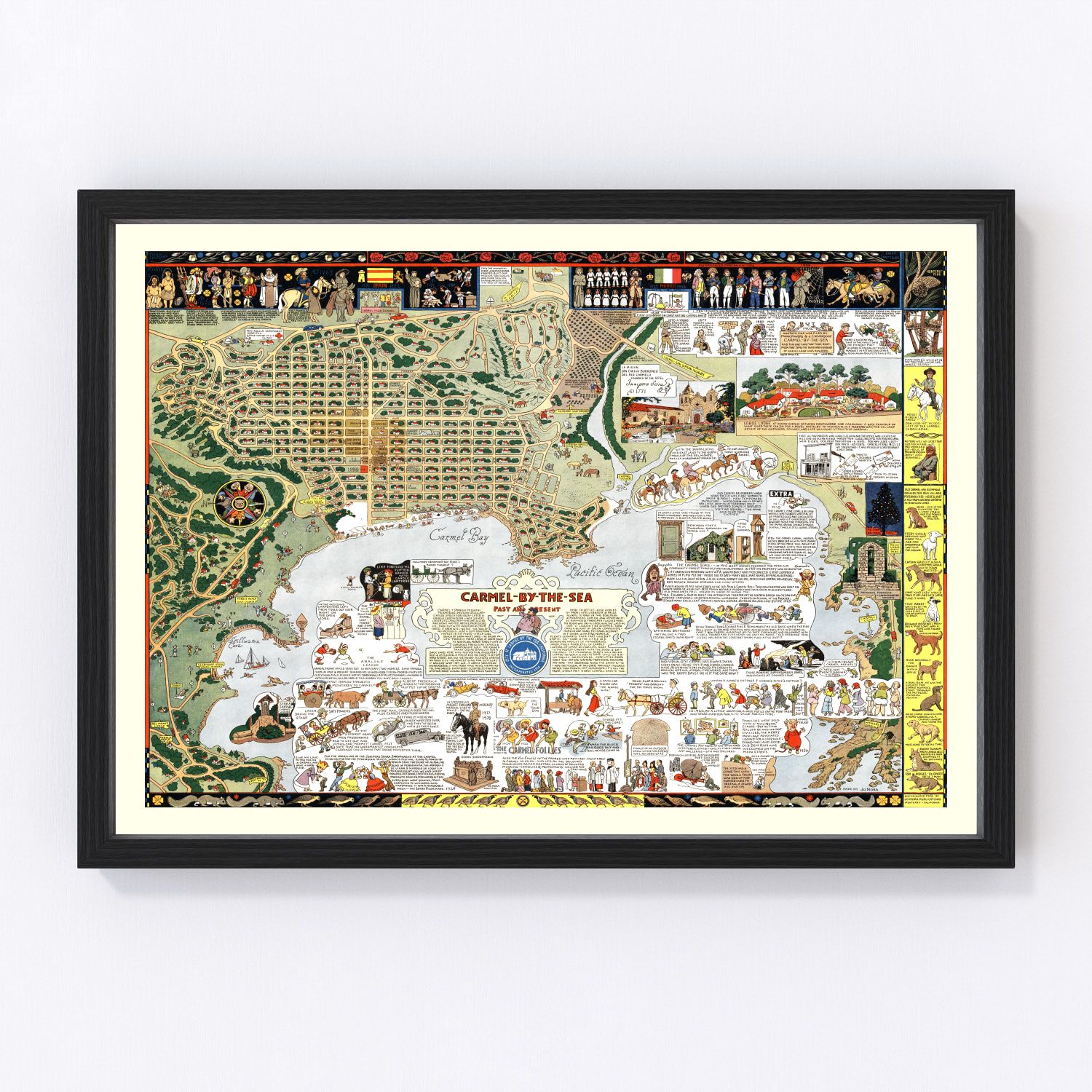 Vintage coastal map of Carmel-By-The-Sea, California, 1942, restored print