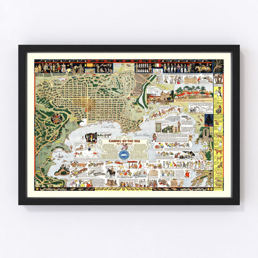 Vintage coastal map of Carmel-By-The-Sea, California, 1942, restored print