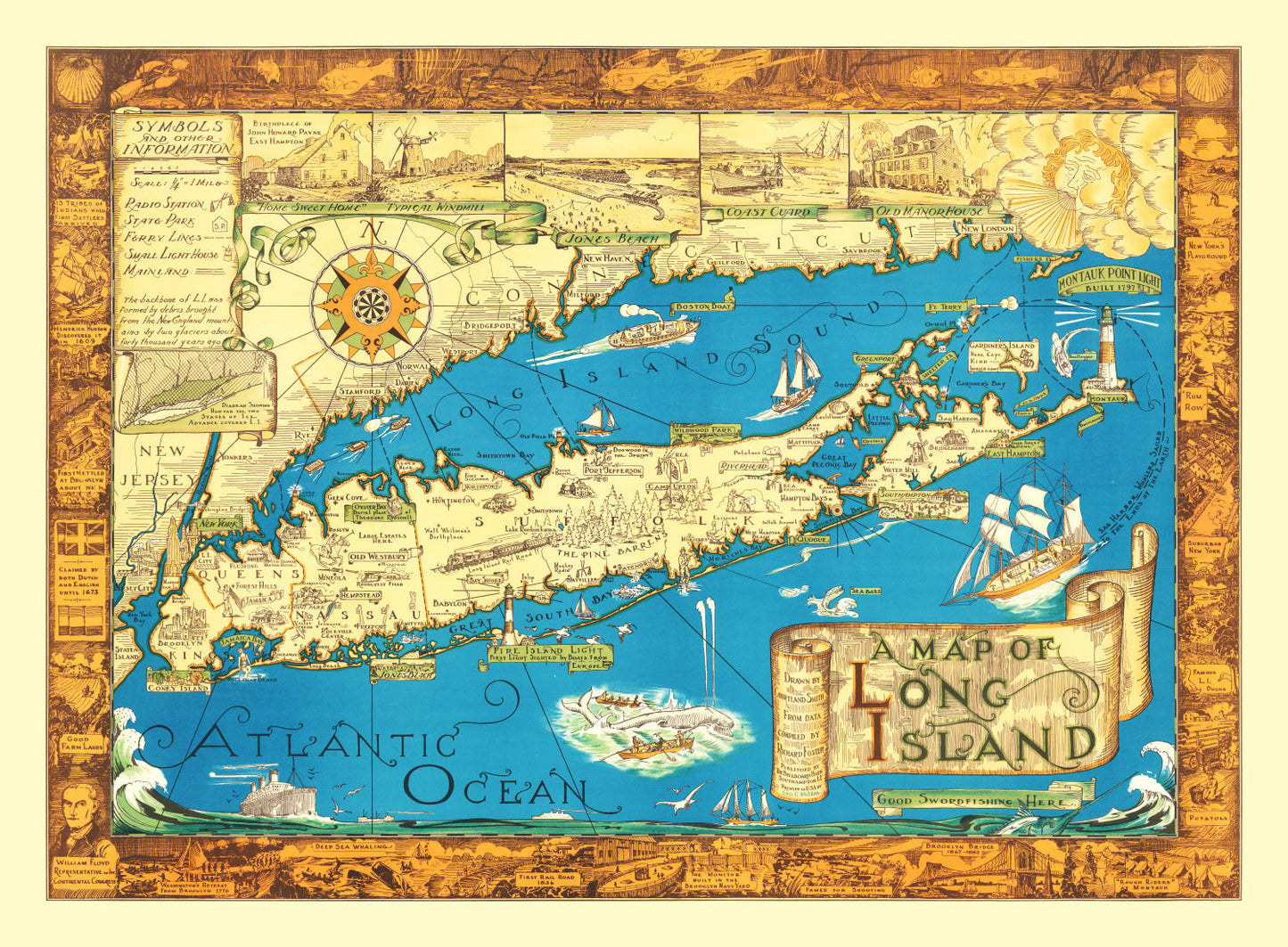 Vintage Map of Long Island, New York, 1933