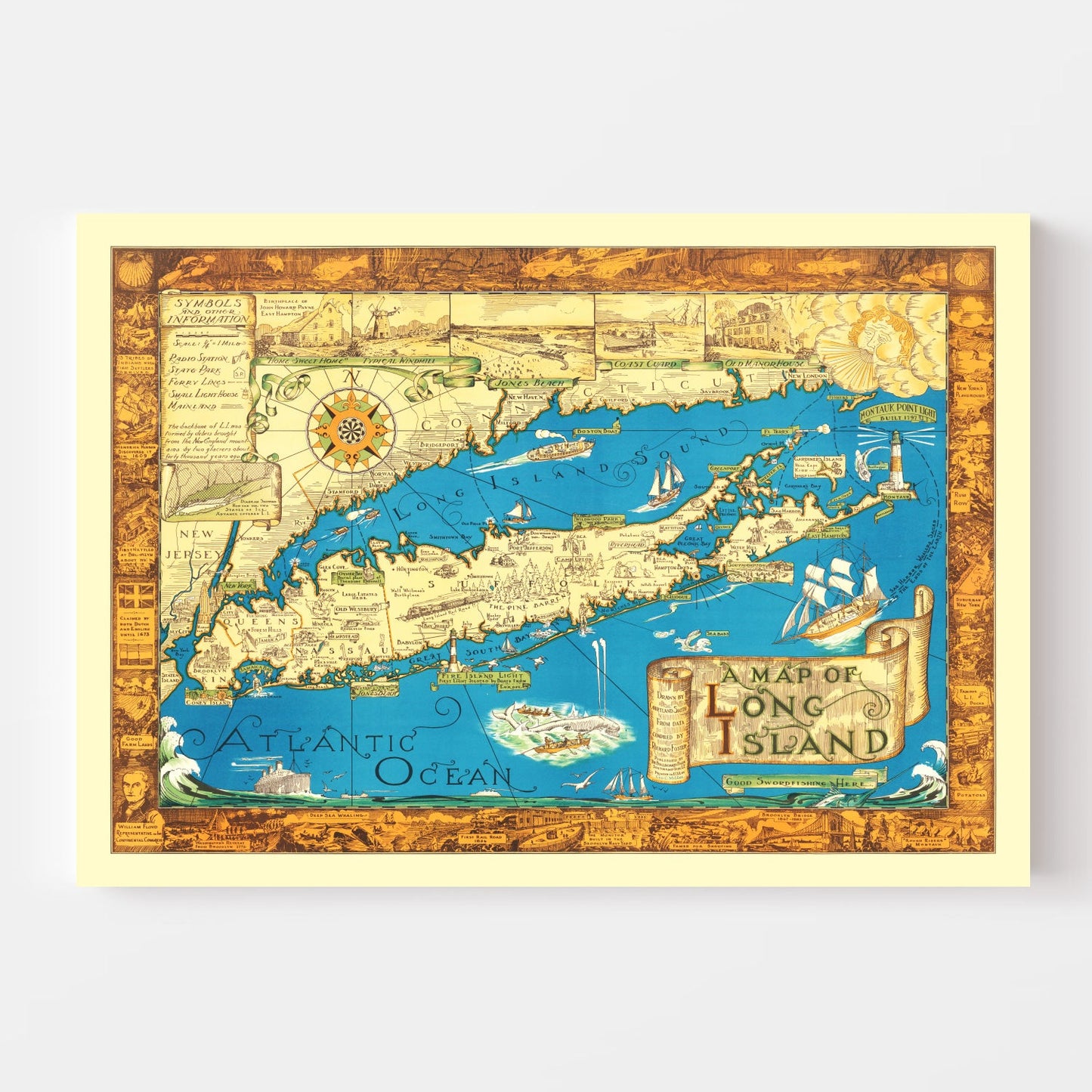 Vintage Map of Long Island, New York, 1933