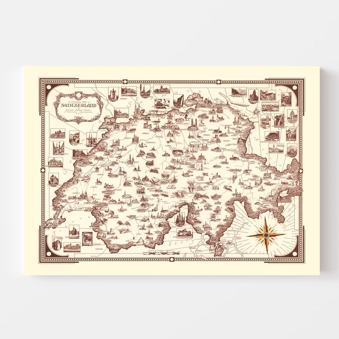 Vintage Pictorial Map of Switzerland, 1936