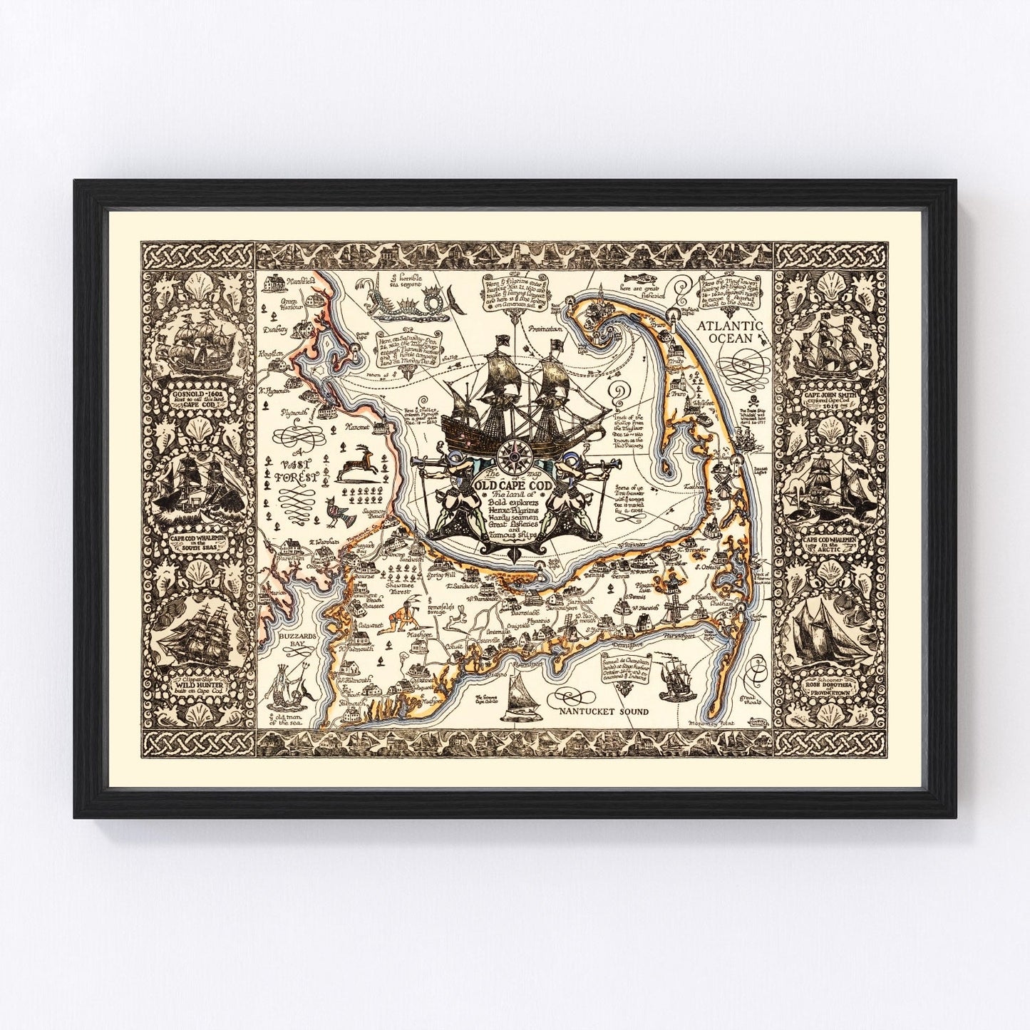 Vintage map of Cape Cod, Massachusetts, 1930, seaside communities